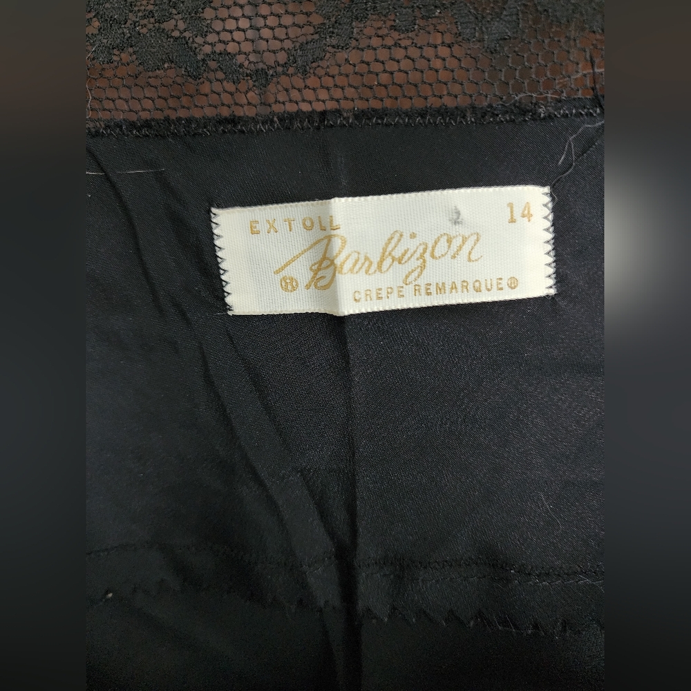 Barbizon Extoll Remarque Black Crepe Dress Women’s Size 14 | Vintage Lace Formal - Picture 3 of 3
